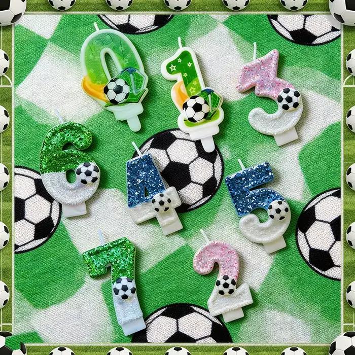 Nouvelles Bougies Chiffres de Football Vert Bleu 0 à 9, Décoration de Gâteau d'Anniversaire Thème Football, Décorations de Fête DIY pour Célébration d'Âge