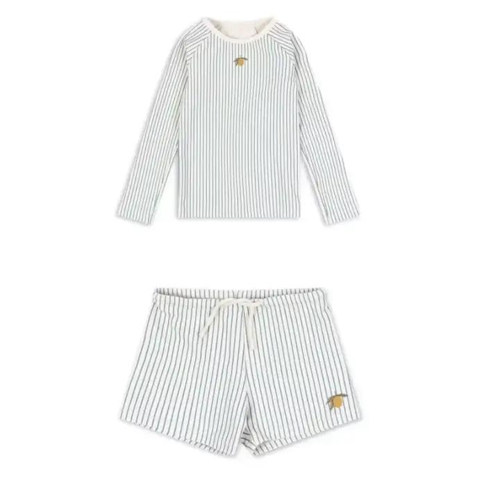 Maillots de bain pour bébés garçons, maillot de bain rayé à manches longues, motif citron, short de plage pour garçons, maillots de bain de vacances pour enfants, protection solaire