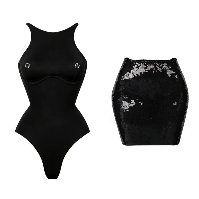 Maillot de bain sexy pour femme avec jupe, ensemble bikini, maillot de bain à coupe haute, tenue de plage, vêtements de villégiature, été, biquini