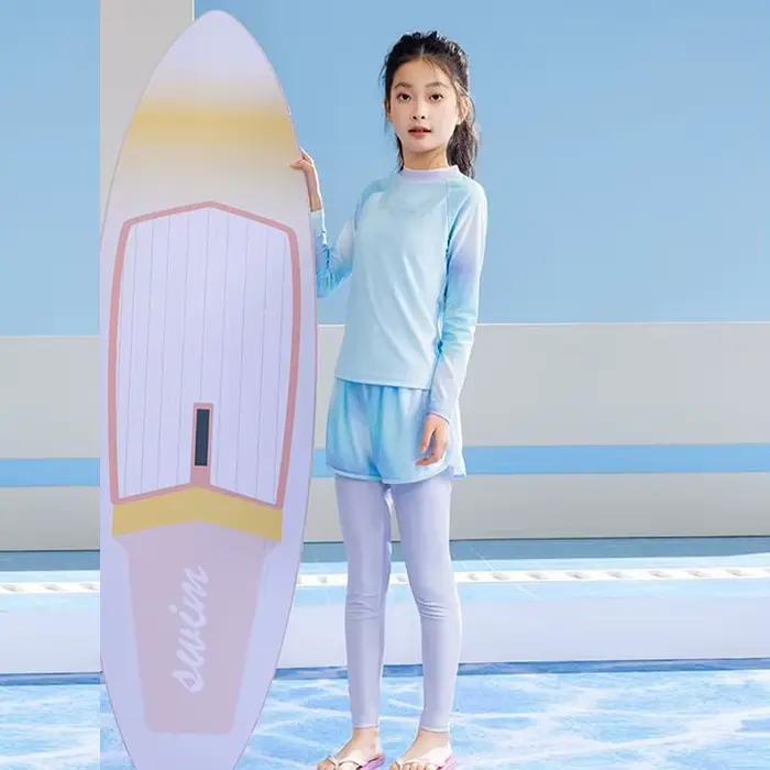 Ensemble de maillot de bain pour filles, manches longues, Protection UV, haut + short + Leggings de bain, vêtements de plage