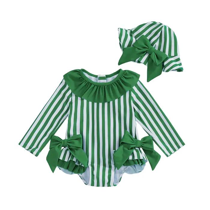 Maillot de bain pour bébés filles, Bikini à nœud rayé avec chapeau, maillot de bain pour nouveau-né, pour le bain d'été