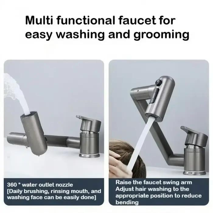 Robinet de lavabo de salle de bain 1080 °   Robinet d'évier de cuisine pivotant multifonctionnel pour eau froide et chaude, robinet à 2 modes