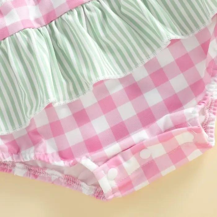0-24M nouveau-né bébé fille maillot de bain Plaid pastèque brodé cravate sans manches à volants maillot de bain maillots de bain décontractés