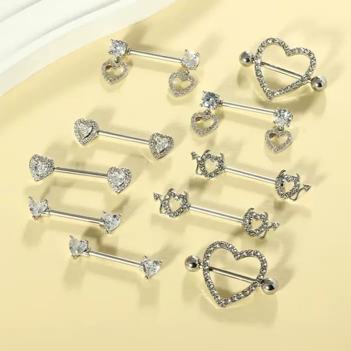 Bijoux de piercing pour tétons en acier inoxydable 14G plaqué or, anneaux de téton roses, rouges et argentés pour femmes, barres de téton mignonnes en forme de cœur et de cerise