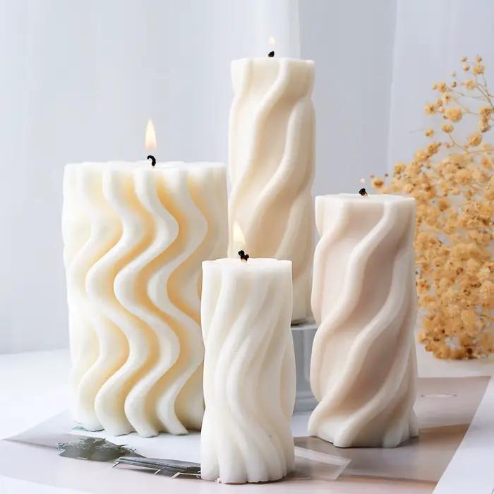 Moule à bougie cylindrique en Silicone à rayures ondulées