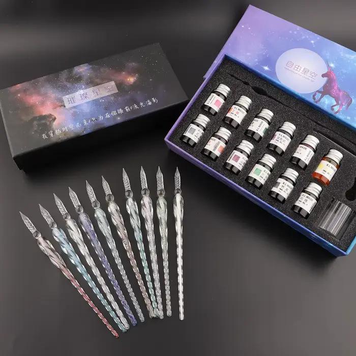 Ensemble de stylos à tremper en verre de cristal étoilé vintage, stylo à tremper pour l'écriture d'art, la peinture, la décoration de signature, le cadeau de vacances