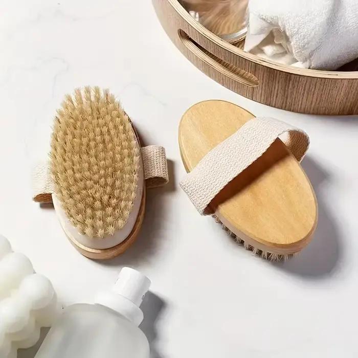Brosse de douche à poils naturels | Exfoliant doux et renouvellement de la peau | Masseur de spa à domicile | Parfait