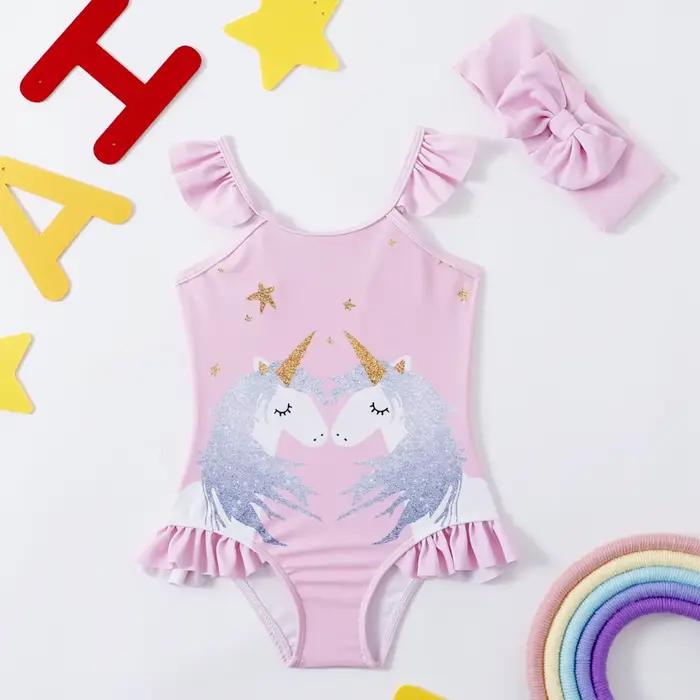 Maillot de bain d'été 2026 pour enfants, maillot de bain une pièce sans manches à motif de dessin animé mignon pour filles de 2 à 8 ans, culotte de bain pour bébés