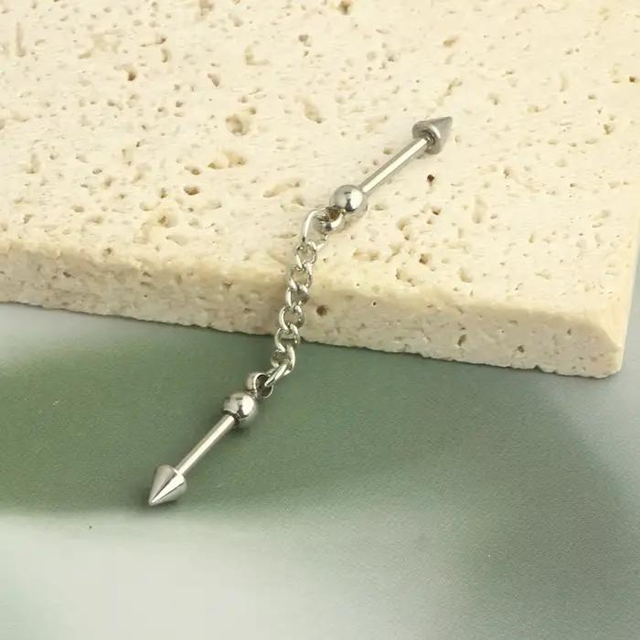 Boucles d'oreilles en chaîne de perçage industrielle pour femmes, couleur argent, mode oreille Cartilage Helix haltère en acier chirurgical, bijoux cadeaux, nouvelle collection