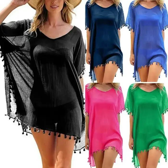 Femmes maillot de bain Baggy tunique hauts Bikini cache-maillot robe de bain été plage bain T-Shirt femmes coton Blouse vêtements de plage