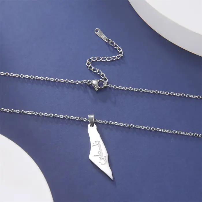 Collier pendentif carte palestine pour femmes, chaînes de carte israélienne, ras du cou, géographie de pays, bijoux en acier inoxydable, vente en gros