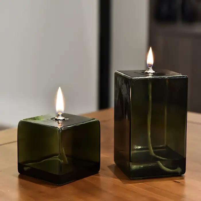 Porte-bougie en verre européen, lampe à huile créative sans fumée, couleur verte, porte-bougie carré, décoration de bureau à domicile, cadeau