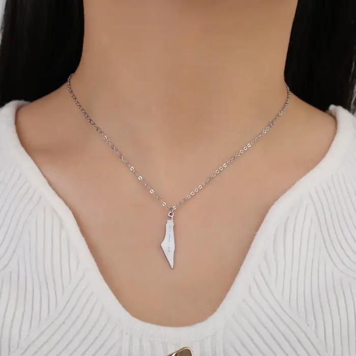 Pendentif Palestine en acier inoxydable, collier pour hommes et femmes, carte palestinienne, cadeaux de fête de noël, bijoux cadeaux