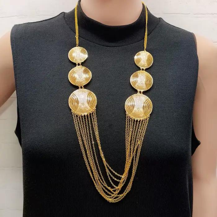 Ensemble de bijoux couleur or pour femmes, collier rond, boucles d'oreilles, adaptés aux cadeaux de mariage, de fête et de Banquet, à la mode, dubaï, inde et afrique