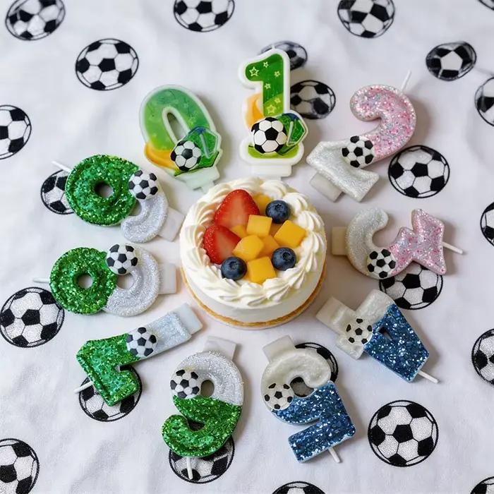 Nouvelles Bougies Chiffres de Football Vert Bleu 0 à 9, Décoration de Gâteau d'Anniversaire Thème Football, Décorations de Fête DIY pour Célébration d'Âge