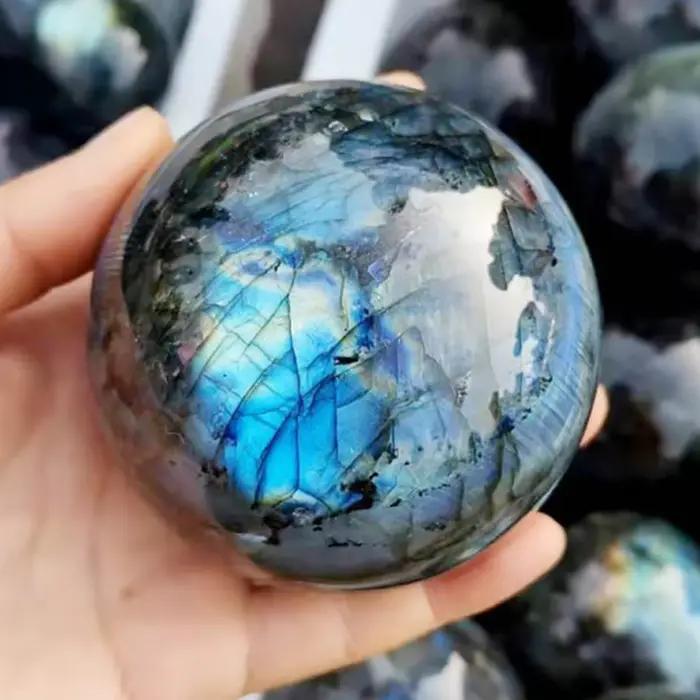 Boule de Labradorite naturelle, boule de cristal, boule de feldspat, ornements de polissage de pierre allongée bleue, boule cadeau 40mm-70mm