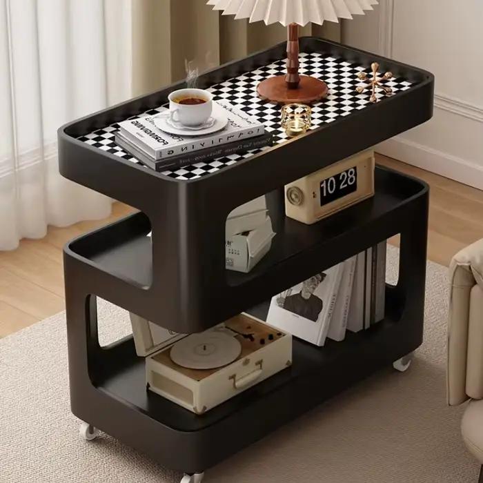 Armoire latérale de salon mobile moderne, support de rangement à trois niveaux, petite Table basse de balcon, Table à thé carrée roulante