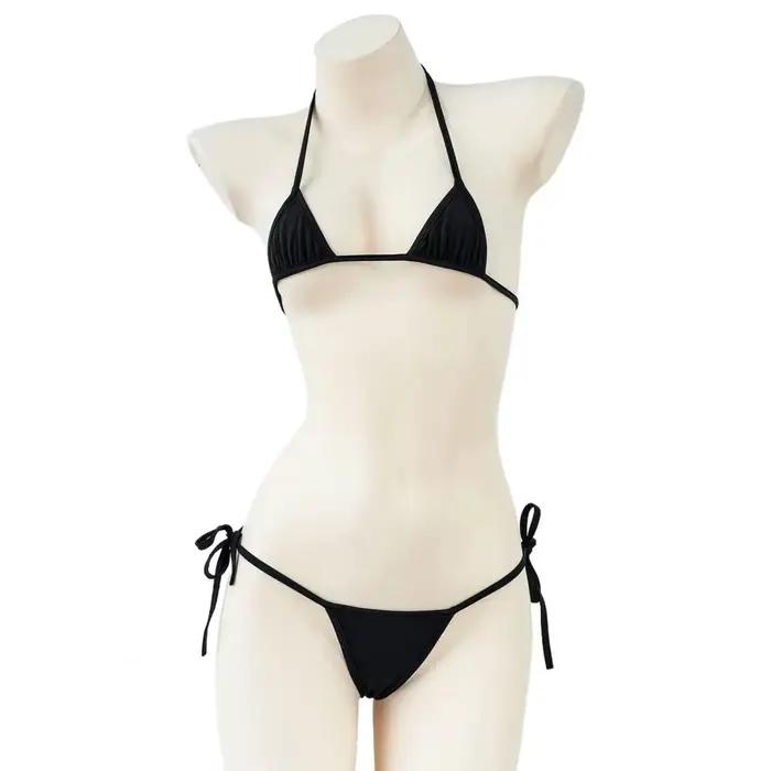 Mini maillot de bain Sexy pour vacances plage, ensemble Bikini Micro Triangle pour femmes, col licou, String, cravate latérale, deux pièces
