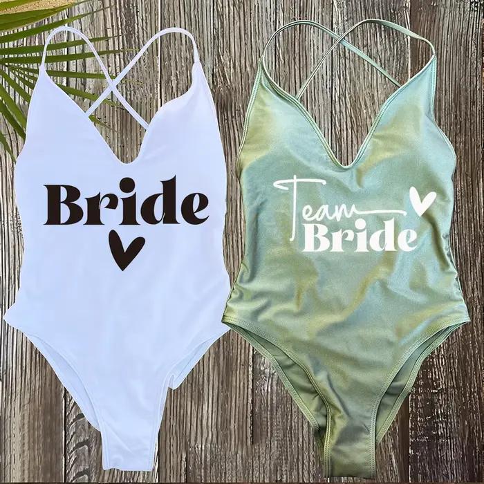Maillot de bain une pièce rembourré pour femme, thème Team Bride, pour enterrement de vie de jeune fille, tenue de plage estivale nuptiale