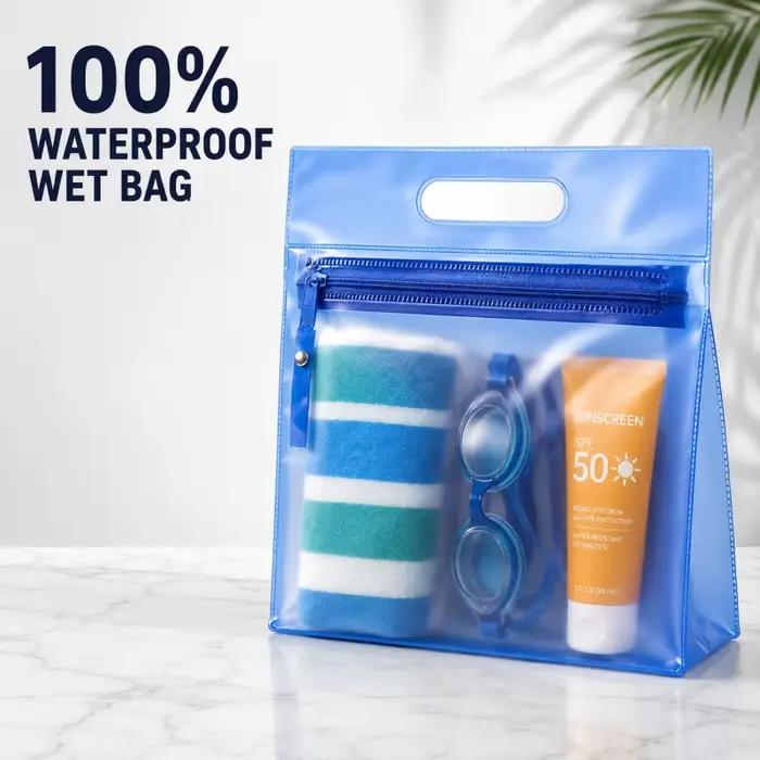 Sac étanche pour vêtements mouillés et secs, pochette transparente givrée en PVC pour maillot de bain, organiseur portable à fermeture éclair pour piscine, plage, salle de sport, voyage