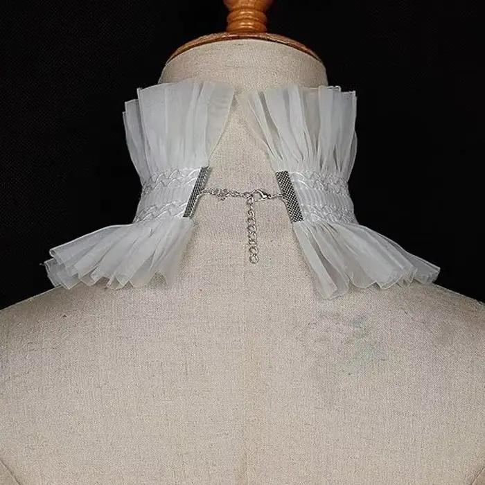 Collier de cou gothique à volants, style victorien noir et blanc, col jabot en dentelle décoré de pierres précieuses, pour cosplay et soirées costumées
