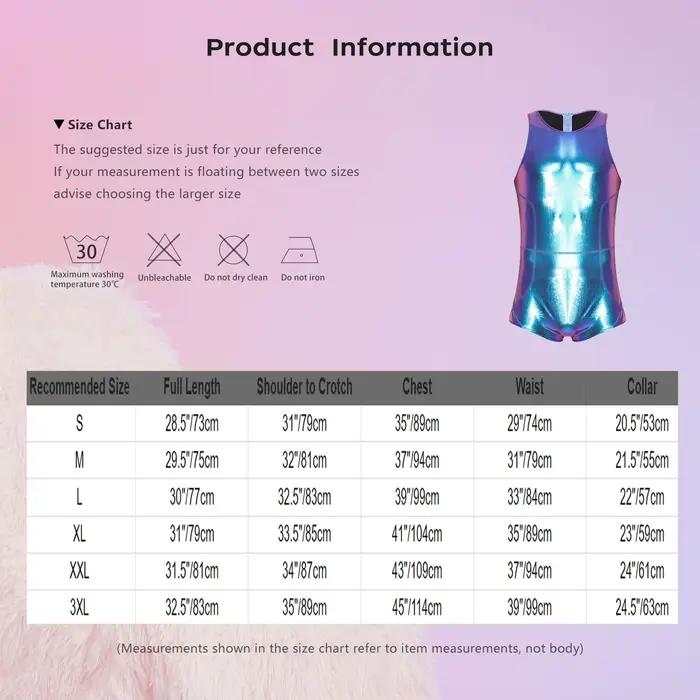 Maillot de bain une pièce pour homme, effet métallisé brillant, style short, sans manches, avec fermeture éclair au dos, pour la natation et les tenues de club