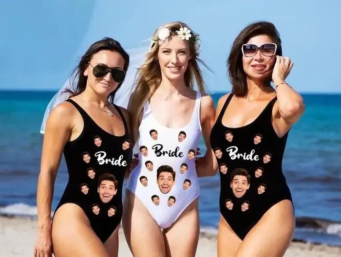 Maillot de bain de mariée personnalisé avec visage, maillot de bain de mariée avec Photo personnalisée, maillots de bain pour enterrement de vie de jeune fille, anniversaire/