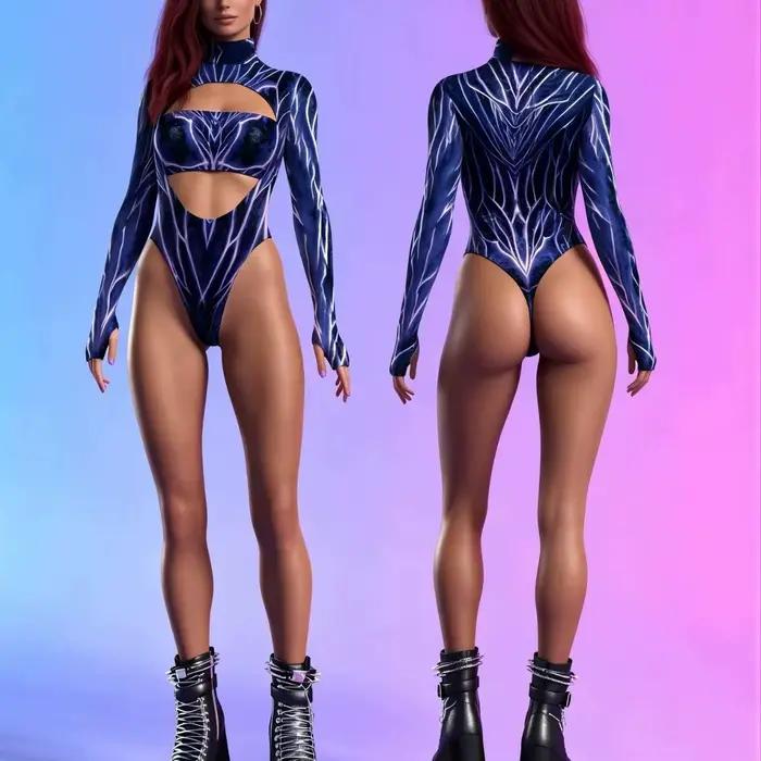 Nouvelle Arrivée Été Vente Flash Maillot de Bain Une Pièce Femme à Manches Longues Imprimé Numérique 3D Tendance Personnalisé Décontracté