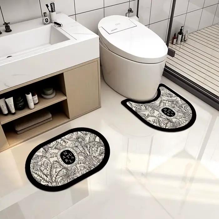 Tapis de salle de bain antidérapant Tapis de salle de bain en forme de U Tapis absorbant l'eau Tapis de toilette Tapis d'entrée Tapis de sol pour la maison