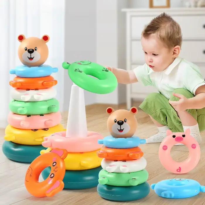 Tour pyramide arc-en-ciel Montessori, jouet de bain pour bébé, anneaux empilables d'apprentissage précoce, jouets sensoriels, cadeau d'anniversaire et de noël pour enfants