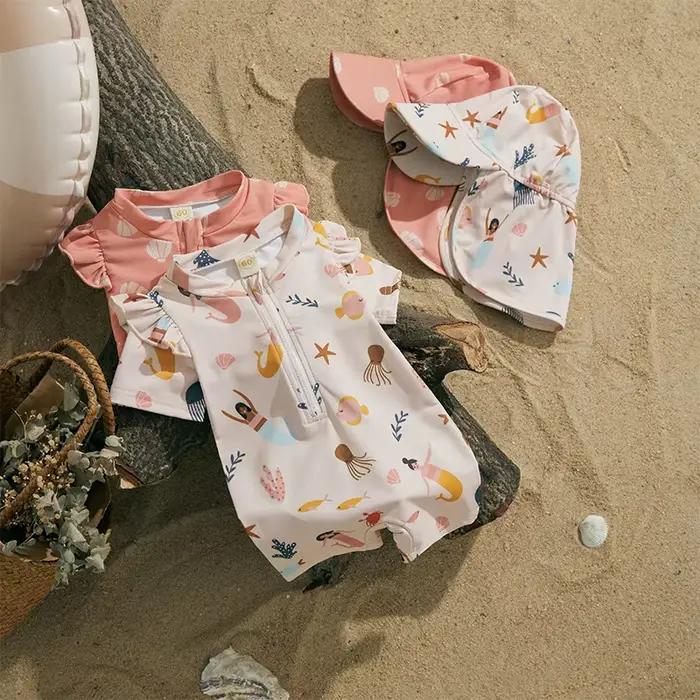 MISOWMNJOY infantile bébé fille été maillot de bain anti-éruption enfants Beachwerar à manches courtes sirène enfants maillot de bain avec bonnet de bain