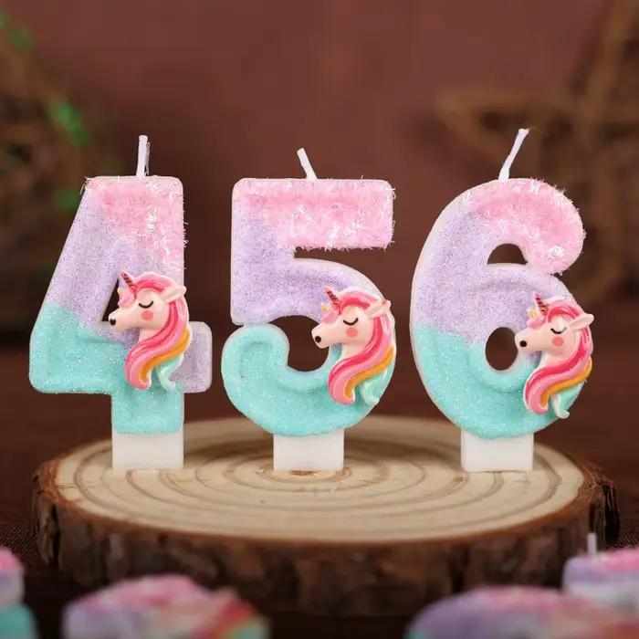 Bougies numériques licorne de dessin animé 0-9 chiffres, pour enfants, fête d'anniversaire, Festival, décoration de gâteau, accessoires d'ambiance, bougie à thème amusant