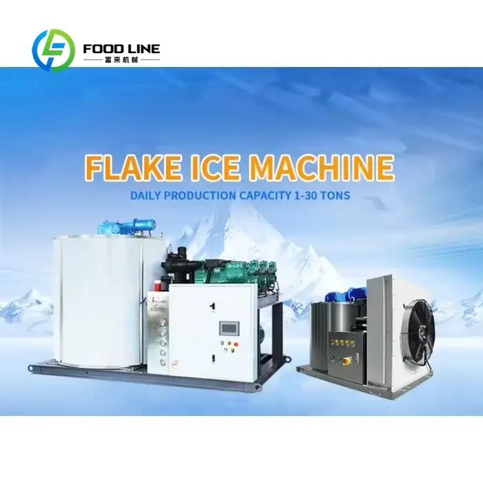 Machine à glace en flocons industrielle et commerciale personnalisée de 10 000 kg à 50 000 kg, à économie d'énergie, pour la production de glace cristalline pour la transformation et le stockage à fro