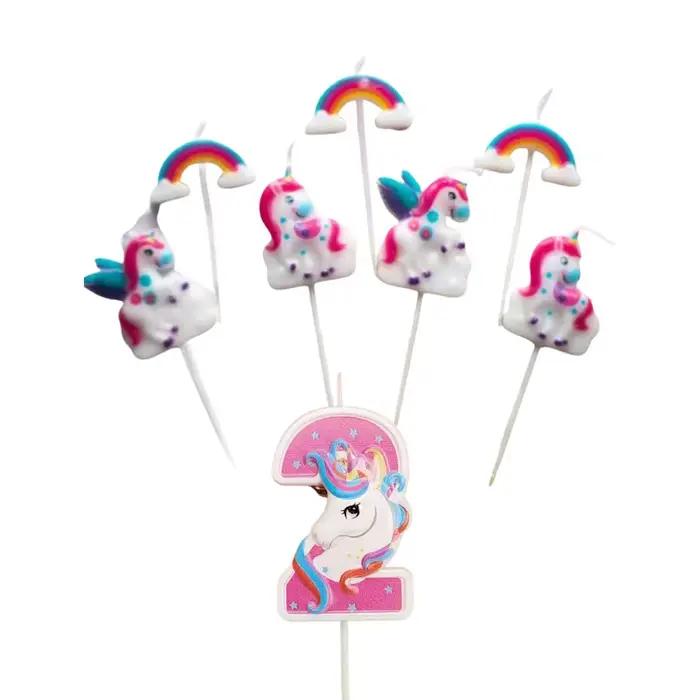 Bougie Licorne Arc-en-ciel Créative, Combinaison de Bougies Licorne Numériques, Décoration de Gâteau, Accessoire de Célébration d'Anniversaire pour Enfants