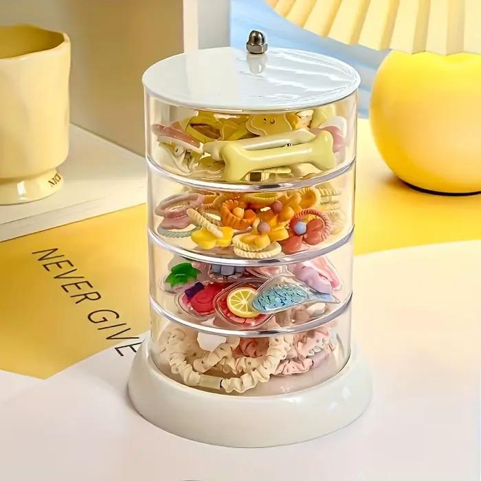 Organisateur de bijoux rotatif 3/4/5 couches-boîte de rangement en plastique à plusieurs niveaux, présentoir d'anneaux de cheveux Transparent pour coiffeuse
