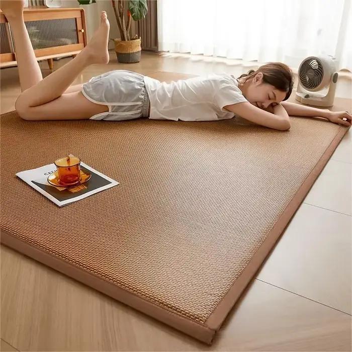 Tapis en bambou, design japonais Tatami, tapis de sol respirant pour chambre à coucher, salon, antidérapant, lavable, tapis de sol rectangulaire pour la maison