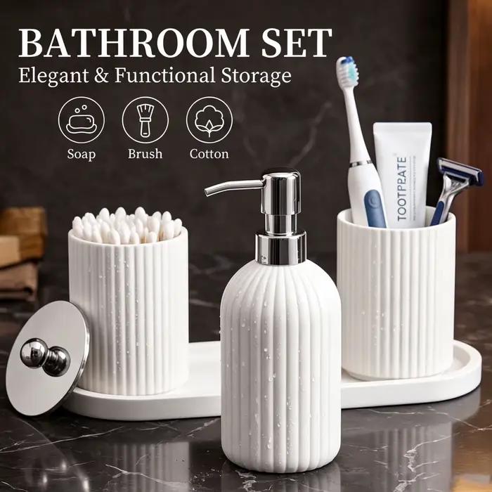 Ensemble d'accessoires de salle de bain mats, organisateur de style farmhouse avec distributeur de savon, pot à coton-tiges, porte-brosse à dents et plateau pour lavabo