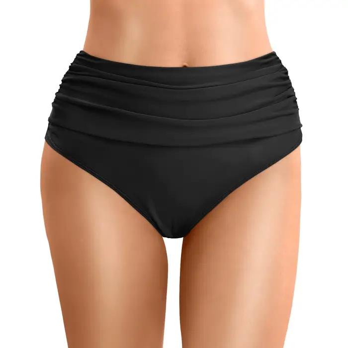 Femmes bas de Bikini couleur unie bas de natation slips taille moyenne maillot de bain culotte femme maillots de bain froncé maillot de bain slips