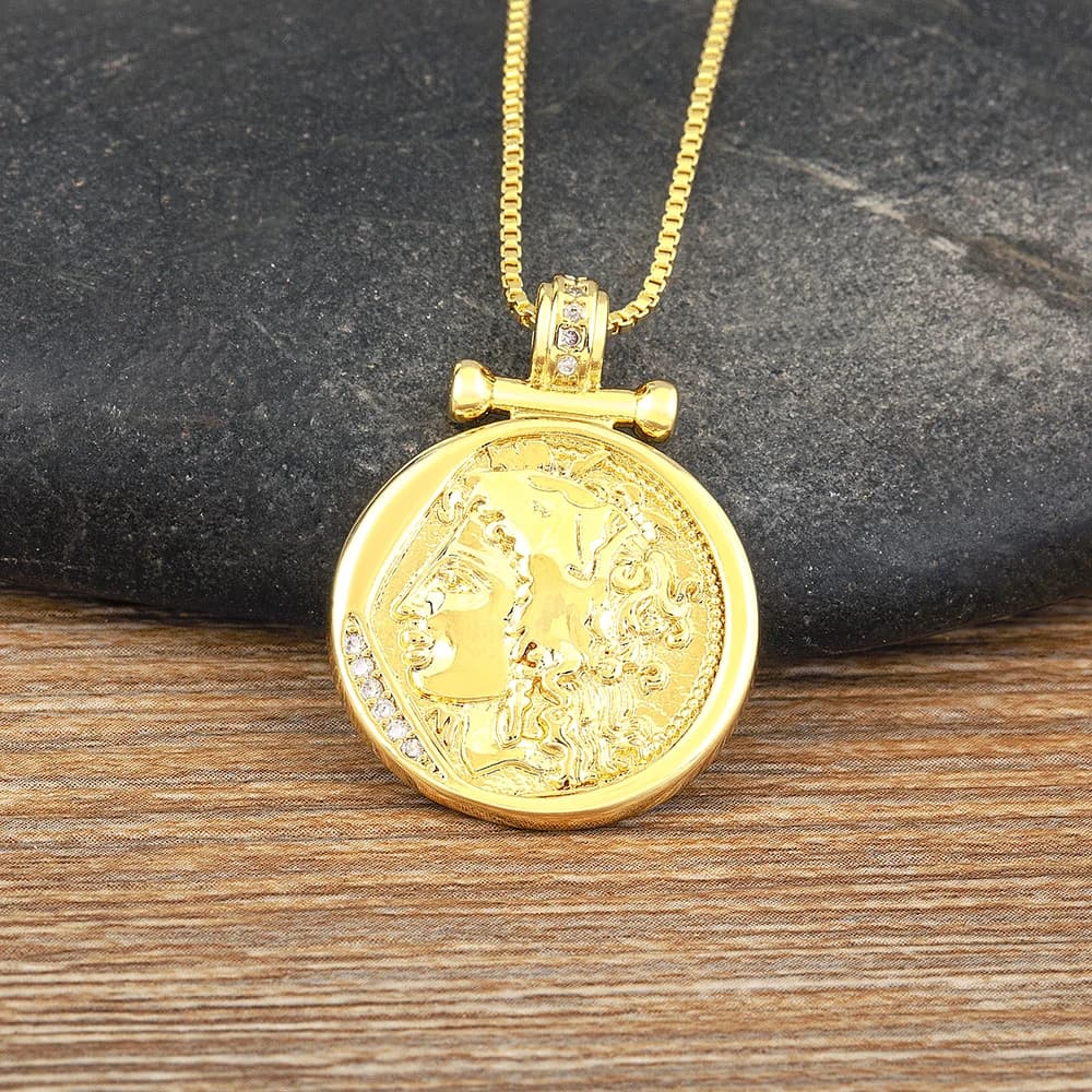 AIBEF-Pendentif Pièce de Monnaie en Cuivre et Or pour Femme, Collier de Document, Accessoires de Bij