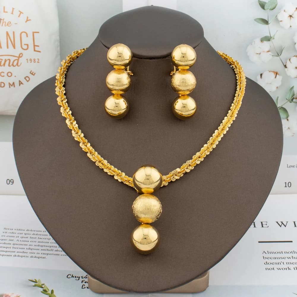 Ensemble de bijoux de couleur de luxe, neuf perles, manchette, Bracelet, boucles d'oreilles, collier