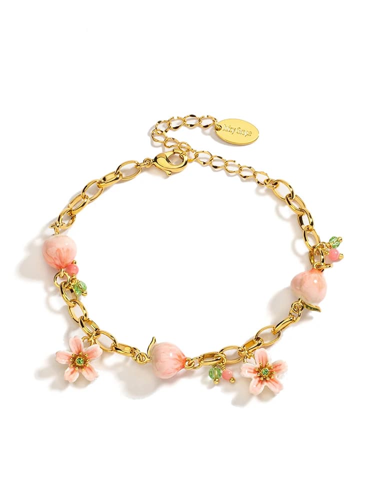 JUICY GRAPE-Bracelet Délicat pour Femme, Pêche à l'Eau et Fleurs, Bijoux Fins Réglables, Design en É