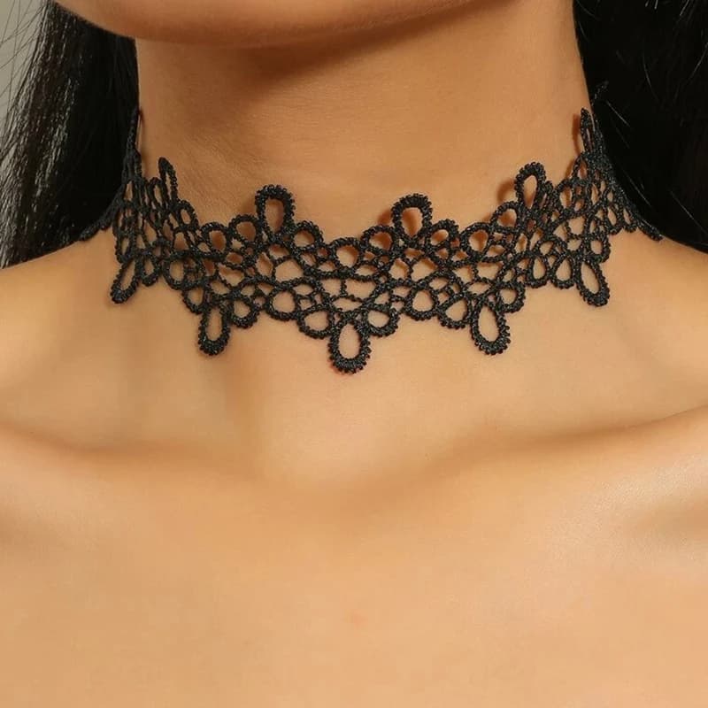 Collier ras du cou gothique classique en dentelle pour femmes, pendentif en perles à pampilles, coll