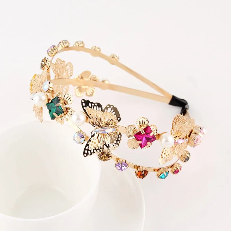 Bandeau de sauna croisé de perles de fleur de cristal, cerceau de cheveux de mariage, vêtements de s