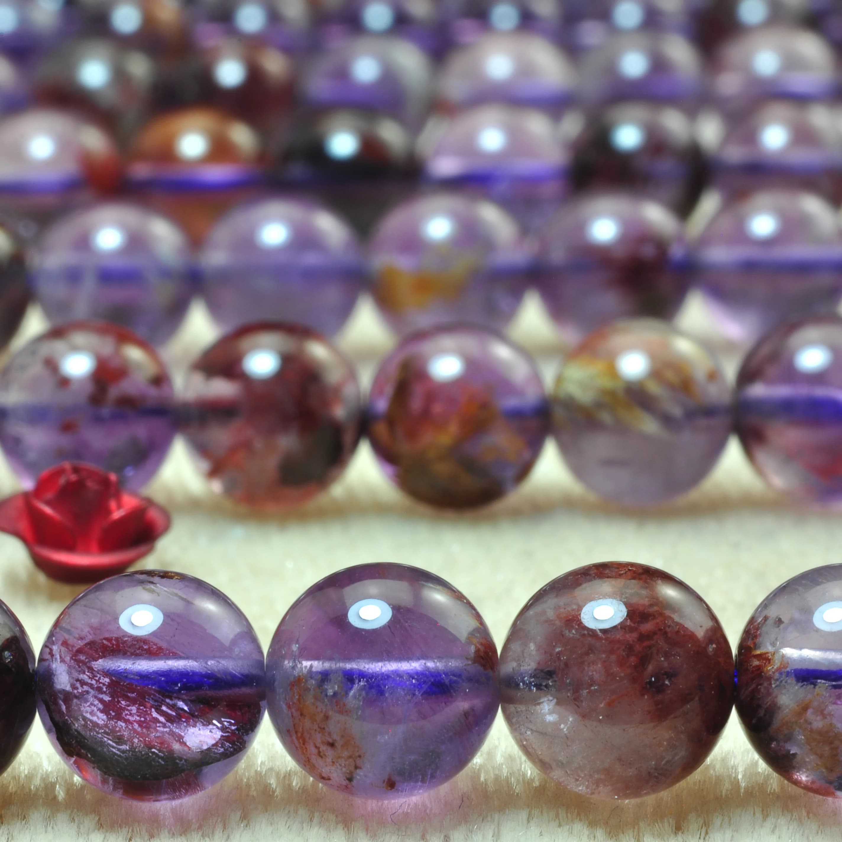 Perles rondes et lisses en cristal naturel Super Seven, vente en gros, pierres précieuses Super 7, B