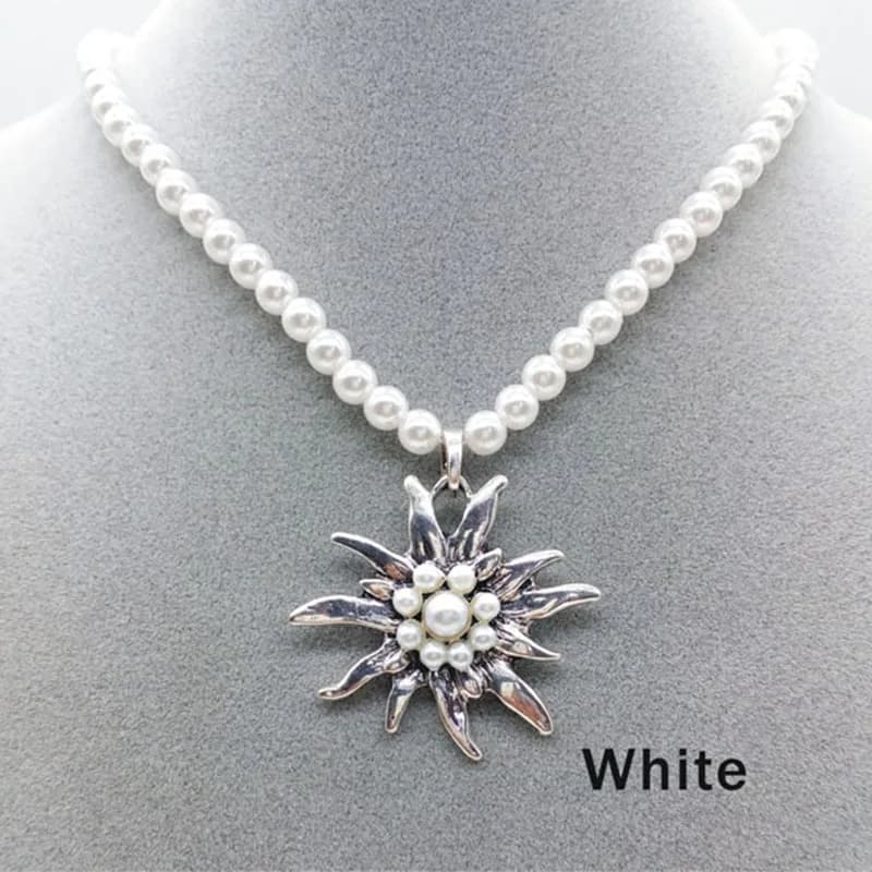 Collier rétro romantique avec pendentif de fleurs Edelweiss, collier de perles, ras du cou, chaîne c