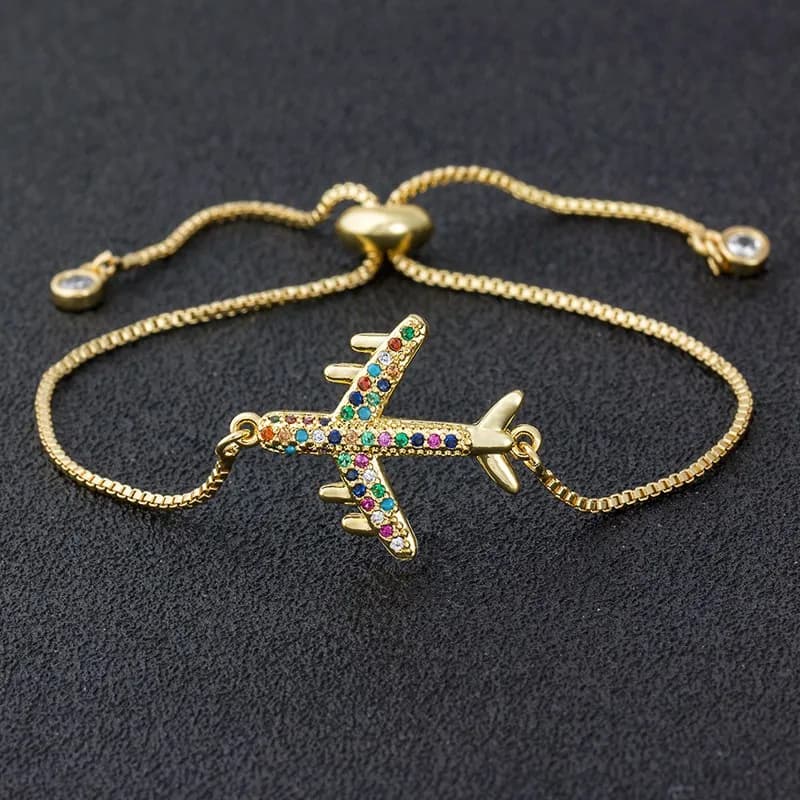 Bracelet ajustable en Zircon pour femmes, couleur or Rose, argent, avion, chaîne en cuivre, bijoux p