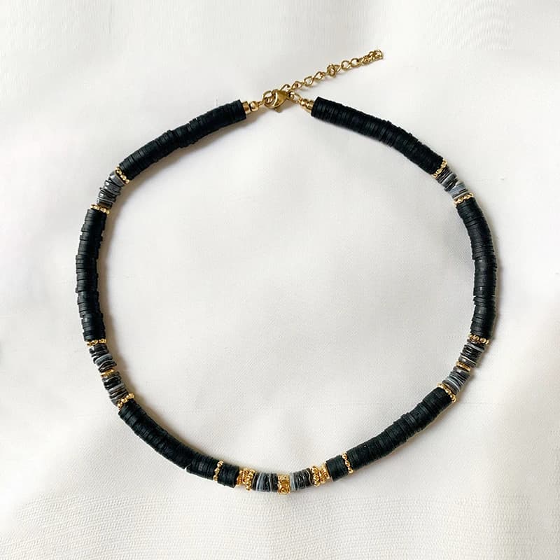 Bijoux français faits à la main, pierre naturelle, poterie douce noire, colliers courts pour hommes