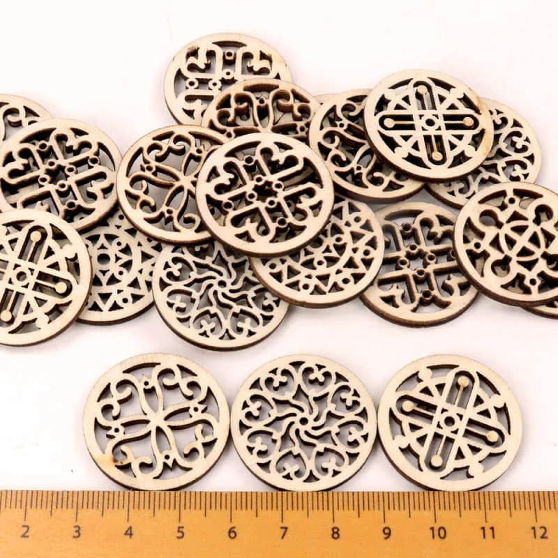 30 pièces rondes copeaux de bois en forme de flocon de neige Scrapbooking copeaux de bois carrés art