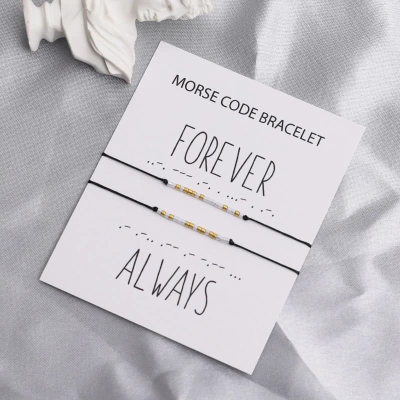 Bracelet de couple Forever Always Morse Code, je t'aime, bijoux, ULnoire, bracelet assressenti, ense