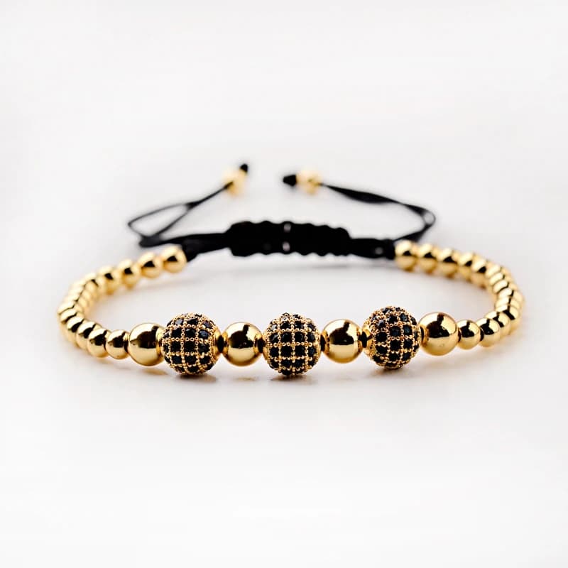 Bracelets de luxe en macramé tressé pour hommes, 8mm, Micro pavé noir, boules Disco CZ, perles, brel